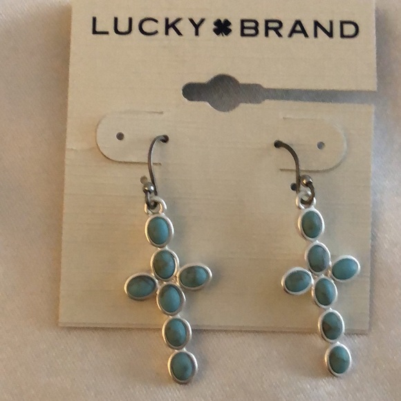 Lucky Brand Silver Tone Cross Drop Earrings Turquoise Accents NWT - Picture 7 of 10